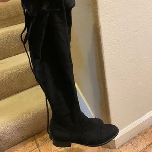 High rise black suede boots